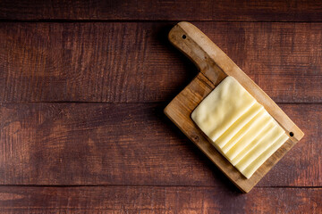 Cheese slices. Portion of sliced mozzarella cheese. - obrazy, fototapety, plakaty