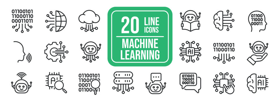 Machine learning thin line icons. Editable stroke. For website marketing design, logo, app, template, ui, etc. Vector illustration.