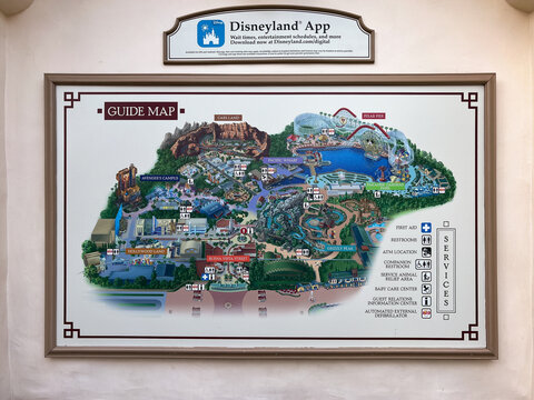 The Disneyland California Adventure map on a wall at the park