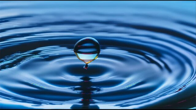 Perfect concentric ripples created by a water droplet falling onto a surface. A symbol of water's purity and tranquility.
