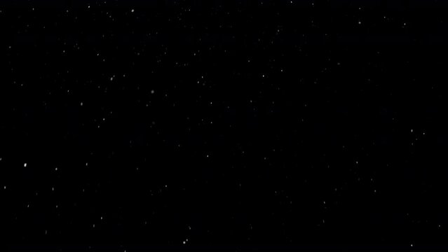 Dust Particles Floating On Black Background. Dynamic Dust Particles Randomly Float In Space. Glittering Dust Particles With Bokeh on 4K Slow motion.