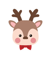 A character illustration of Rudolph the reindeer, a cute animal with a winter Christmas concept. Rudolph has a red nose and horns.