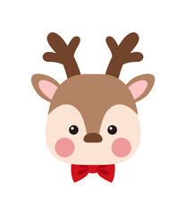 A character illustration of Rudolph the reindeer, a cute animal with a winter Christmas concept. Rudolph has a red nose and horns.