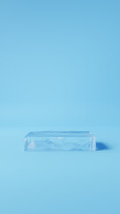 水色背景に四角い氷の台座。3D（縦長）