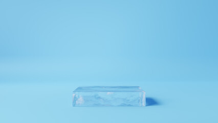水色背景に四角い氷の台座。3D（横長）