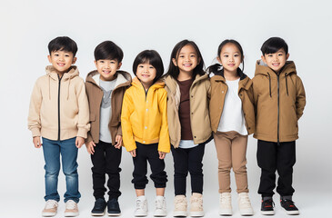 Obraz premium Asian kids girls and boys looking at the camera with white background