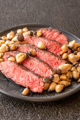 Steak rib eye with mushrooms