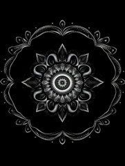 realistic white roses patterned background M psychedelic optical illusion, mandala style, black and white colors Ai generative