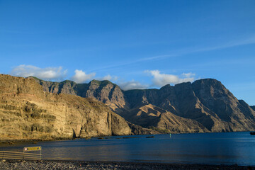 Tamadaba cliffs seen from Agaete beach, Gran Canaria, Canary Islands