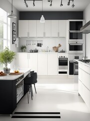 design huge ikea style kitchen front view realistic generative ai