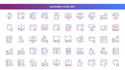 Hacking line icon design set. Fraud icon, online theft security in gradation colors
