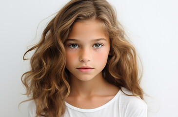 Naklejka premium European white young girl looking at the camera with white background