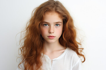 Naklejka premium European white young girl looking at the camera with white background