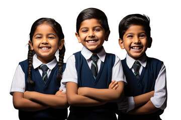 schoolboy study fashion happiness person smile classmate concept studio beautiful backpack clothing costume india asian 2 Cheerful Indian school kids uniform standing isolated white background