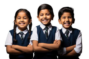 schoolboy study fashion happiness person smile classmate concept studio beautiful backpack clothing costume india asian 2 Cheerful Indian school kids uniform standing isolated white background