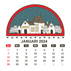 Calendar January 2024. Vector illustration
