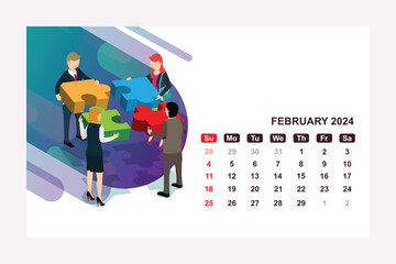 Flat design business concept of February 2024 year calendar
