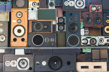 Vintage Speaker Wall: Retro Audio Equipment Collection