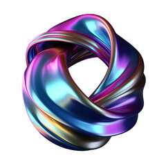 Holographic flowing iridescent colored foil or shape on transparent background. Generative AI