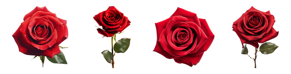 Set of red flower: Symbol of love. Isolated on a transparent background.