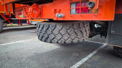 spare wheel of truck carrier under truck