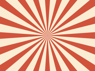 Carnival stripe or retro circus rays background with radial sunlight burst, vector layout. Funfair carnival poster background with pinwheel stripes or red and beige sunbeam radial rays pattern