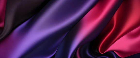 Obraz premium Shiny Fabric Abstract: Colorful Gradient in Black Blue Violet Silk Satin