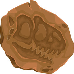 Ancient dinosaur fossil in stone, skull imprint. Vector petrified layer of earth with dino cranium stamp. Archaeological and paleontological excavation, studies of prehistoric animals and creatures