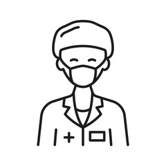 Chicken pox doctor in protective mask isolated outline icon. Vector nurse treating skin problems, flu and fever. Healthcare medical worker