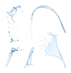 Splashes of pure water isolated on white, set