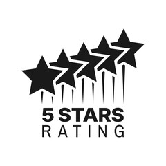 Five star rating symbol, best award monochrome icon. Goods review grade, premium quality symbol or customer satisfaction feedback vector icon. Client opinion survey label or sign with five stars