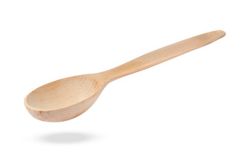 Wooden spoon in air isolated on white