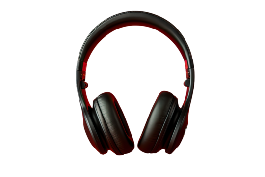 headset business creative design desk style space hipster table modern colours view top flat object lay lifestyle levitation audio music earphones Black headphones red background Minimal concept - Powered by Adobe