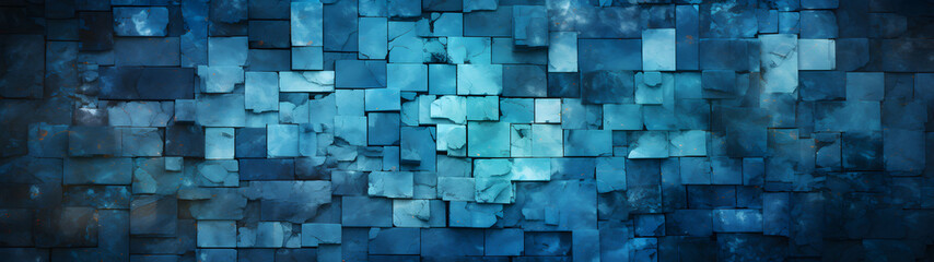 An abstract masterpiece of colorfulness, showcasing the vivid shades of turquoise on a canvas of blue and white square tiles - obrazy, fototapety, plakaty