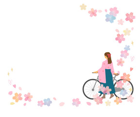 卒業式　桜と女学生