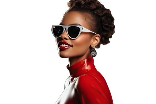 happy green glamour funky femininity female fashionable ethnicity dark cosmetic colourful attire casual black background african beauty fashion trendy Beautiful woman wearing stylish sunglasses