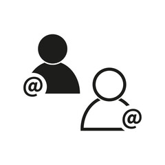 User contact symbol. Email envelope mail message sign. User with email icon. Vector illustration. EPS 10.