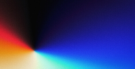 Vibrant grainy gradient blue orange black psychedelic noise texture colors banner music cover retro party poster design copy space