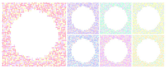 Connected dots in pastel colors, circular frames set.
