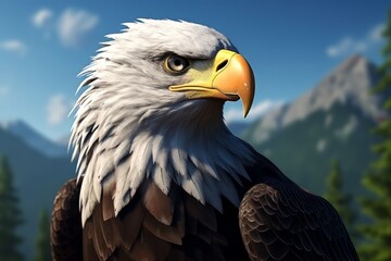 Obraz premium Majestic Bald Eagle Staring Down from Snow-Capped Mountain Peaks