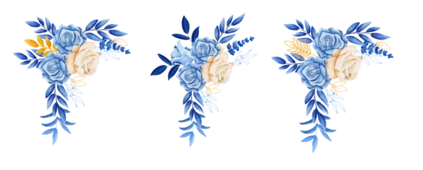 Fotobehang Watercolor blue roses floral bouquet, frame of blue rose, winter blue flower gentle clip art, for invitation, celebration, wedding invitation, etc. © swdesain