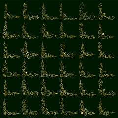 Gold vector illustration of decorative corner frame set. Hand Draw of Corners Different Shapes golden corner frame vintage frame decoration, Gold floral ornaments. 