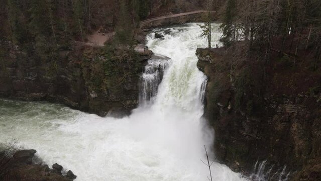 Movie of a waterfall after saute de doubs. Doubs ist borderline between Switzerland and French in Jura. Big amount of water falling 27 m down a cascade.