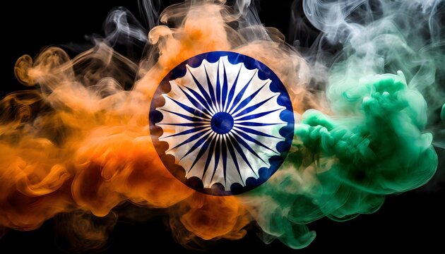 Color smoke and an ashoka chakra.