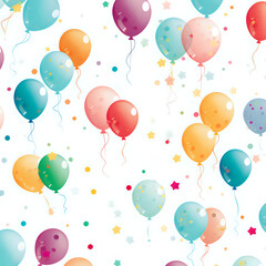 colourful birthday balloons patterned background on white Ai generative