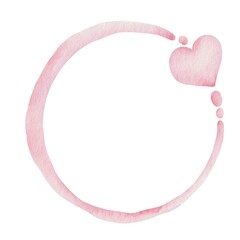 Abstract watercolor pink round cover with heart for decoration on romance , wedding and Valentine day festival.