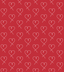 Vector seamless pattern of hand drawn doodle sketch heart isolated on red background