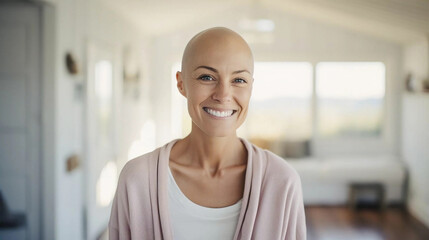 Brave Woman Battling Cancer, Patient Smiling in the Face of Hope, World Cancer Day