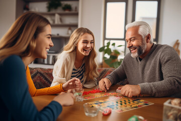 Family game night with multiple generations participating, leaving room for quotes on bonding experiences