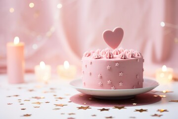 pink valentines eve cake decoration hearts and stars background - obrazy, fototapety, plakaty